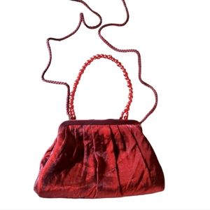 NYTLITES RED SILKY EVENING BAG WITH BREADED HANDLE